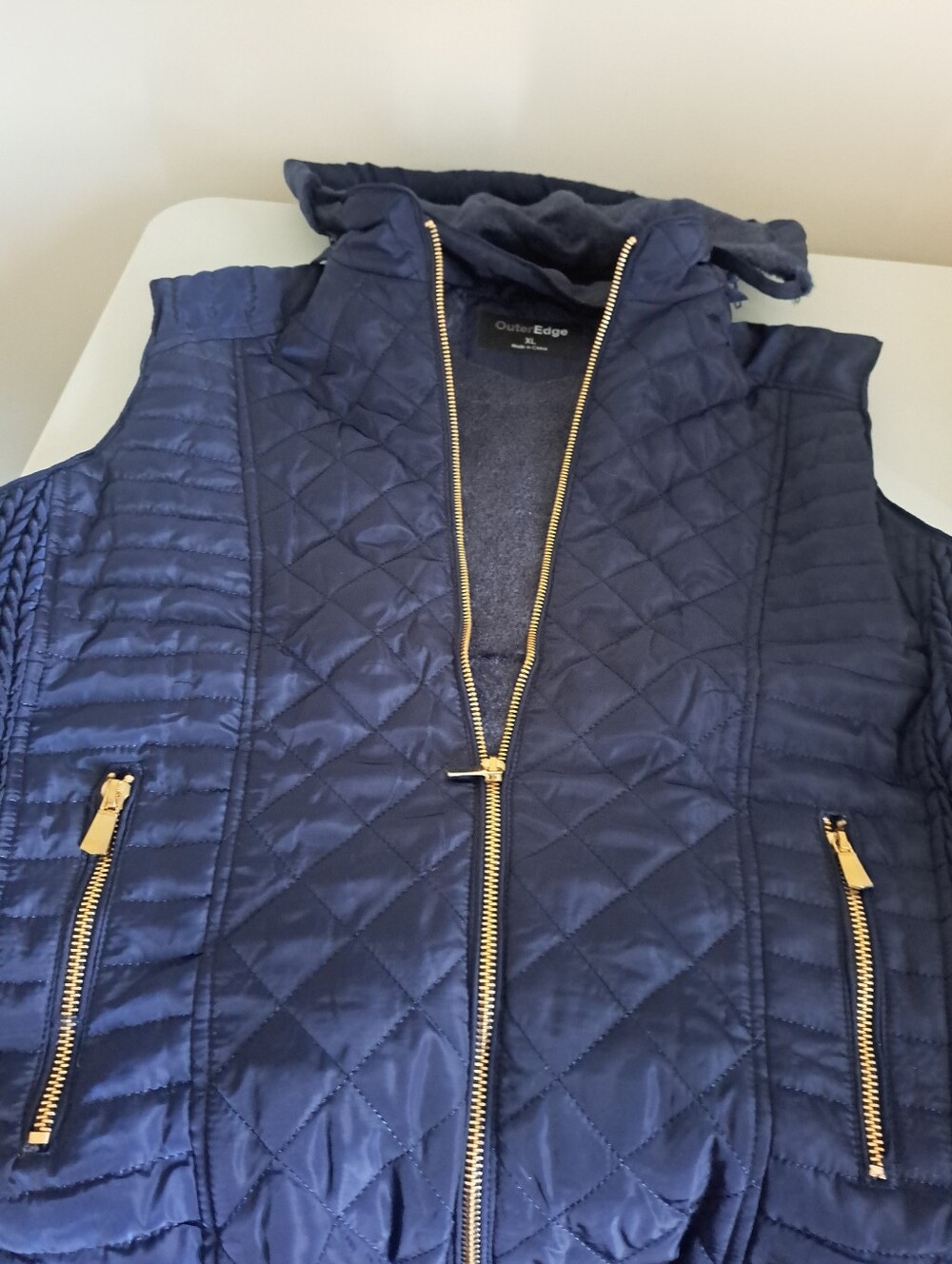 Cutter & Buck Navy Quilted Hooded Puffer Vest with Gold Zippers